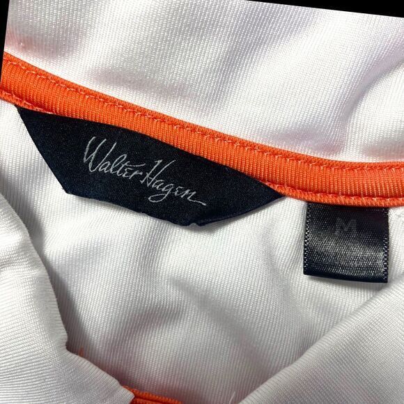 Walter Hagen Men’s Polo Golf Shirt Short Sleeve White Orange Striped Size Medium - Picture 6 of 11
